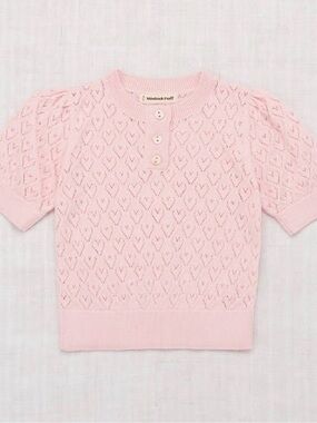 Pink Heart-Knit Short Sleeve Top by Misha & Puff